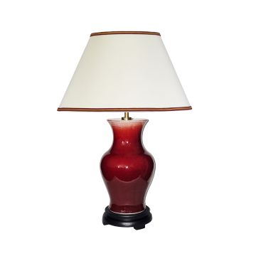 Majin Oxblood Red Jar 1 Light Table Lamp with Polycotton shade - Oxblood with Cream with Burgundy and Gold Soutach Trim Shade