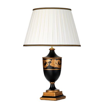 Narbonne 1 Light Table Lamp - with Tall Empire Shade - Black and Gold with Ivory with Black and Gold trim Shade