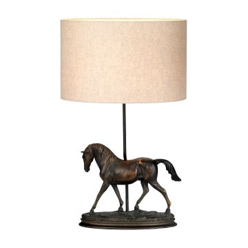 Spirit 1 Light Table Lamp with Oval Shade - Bronze Patina with Natural Shade