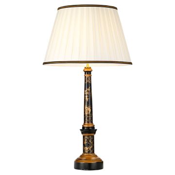 Strasbourg 1 Light Table Lamp with Tall Empire Shade - Black and Gold with Ivory with Black and Gold Trim Shade