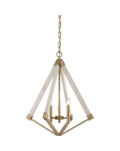 View Point 3 Light Chandelier - Whitewash Wood Effect and Weathered Brass